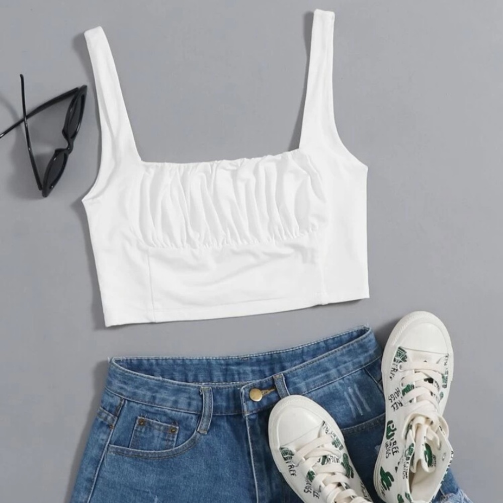 White Ruched Bust Crop Top